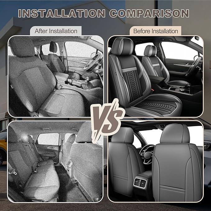 TTX LIGHTING for Hyundai Kona 2018-2026 Seat Covers: Waterproof Leather Seat Protector with Airbag Compatible (2 Front Seats,Black&Gray)