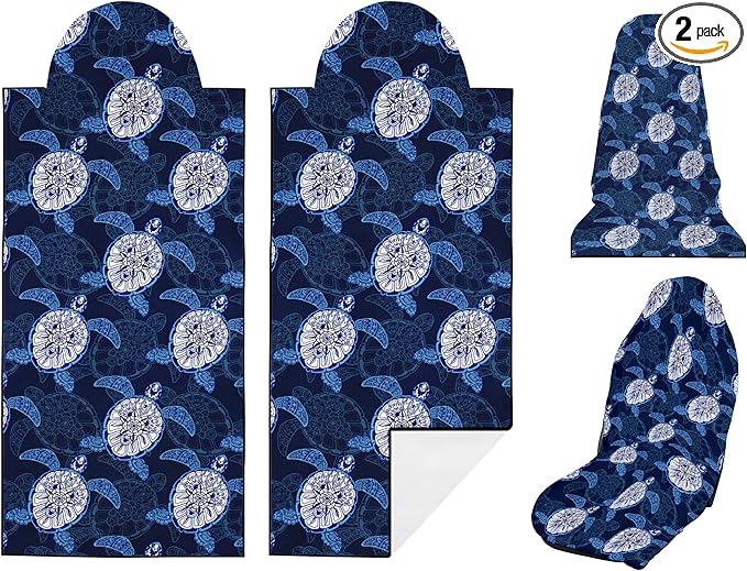 2 Pack Car Seat Towel Covers, Sweat Protector for Front Seats, Premium Thickened Microfiber with Forest Mountain Sunset Art, Breathable & Quick Dry, Slip-on Headrest Pocket for Gym, Beach, Running