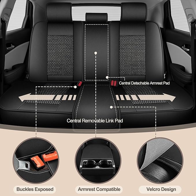 TTX LIGHTING for Toyota Prius 2003-2015 Car Seat Covers, Breathable Ice Silk & Leather Seat Protector, Cool & Anti-Sweat for Long Driving, Airbag Compatible, 5 Seats Full Set (Black)