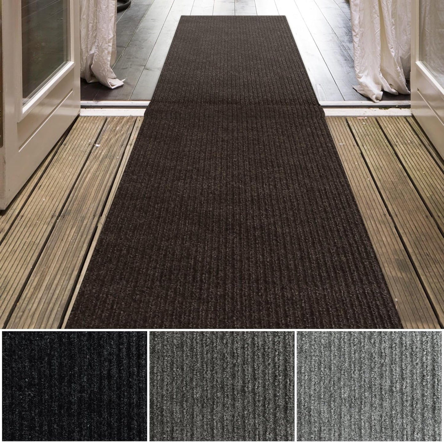 iCustomRug Spartan Weather Warrior Duty Indoor/Outdoor Utility Ribbed in 3ft,4ft,6ft Widths 70 Custom Sizes with Natural Non-Slip Rubber Backing 4'X14' in Brown