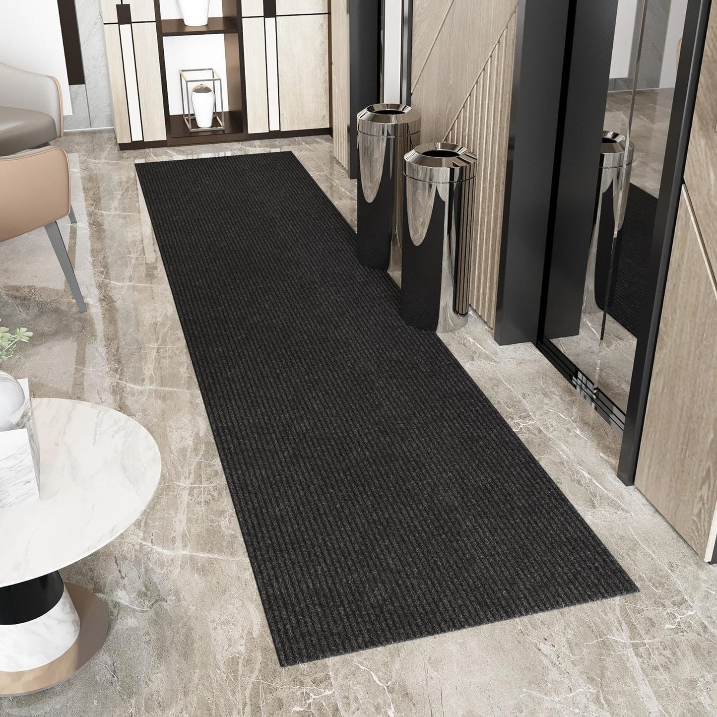 Ottomanson 2' x 29' Hallway Runner with Scraper Pile Extra Durable Non-Slip Rug Mat for Indoor & Outdoor Use - Ideal for Kitchen, Entryway, Patio & Garage - High-Traffic Carpet, Black