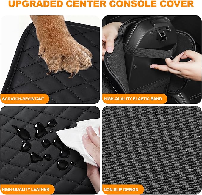 Center Console Cover for Cars Fit for Jeep Wrangler Leather Armrest Covers with 2 Storage Bags(Black)