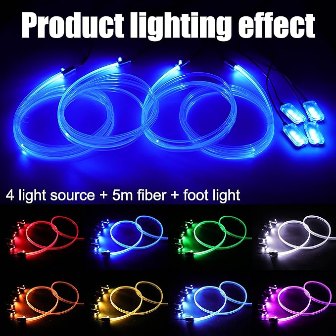 5 m Optic Fiber Car Ambient Footwell Lighting Kit Bluetooth App Control 64 Colors Multicoloured Music Interior Lighting Kit 12V 1W