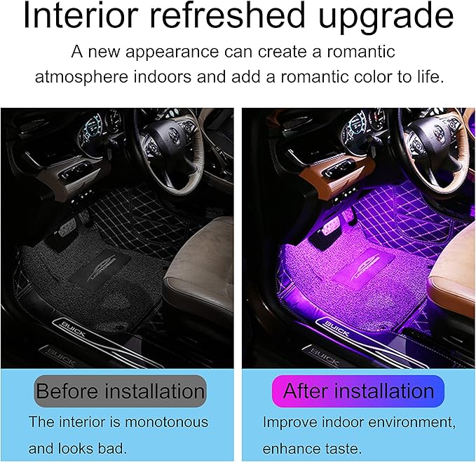 RGB Car Footwell Ambient Lighting Kit 16.7 Millions Colors Sound Active Music Sync APP Control + RF Remote Controller Cigarette Lighter Car Interior Multicolored Footwell Atmosphere Light
