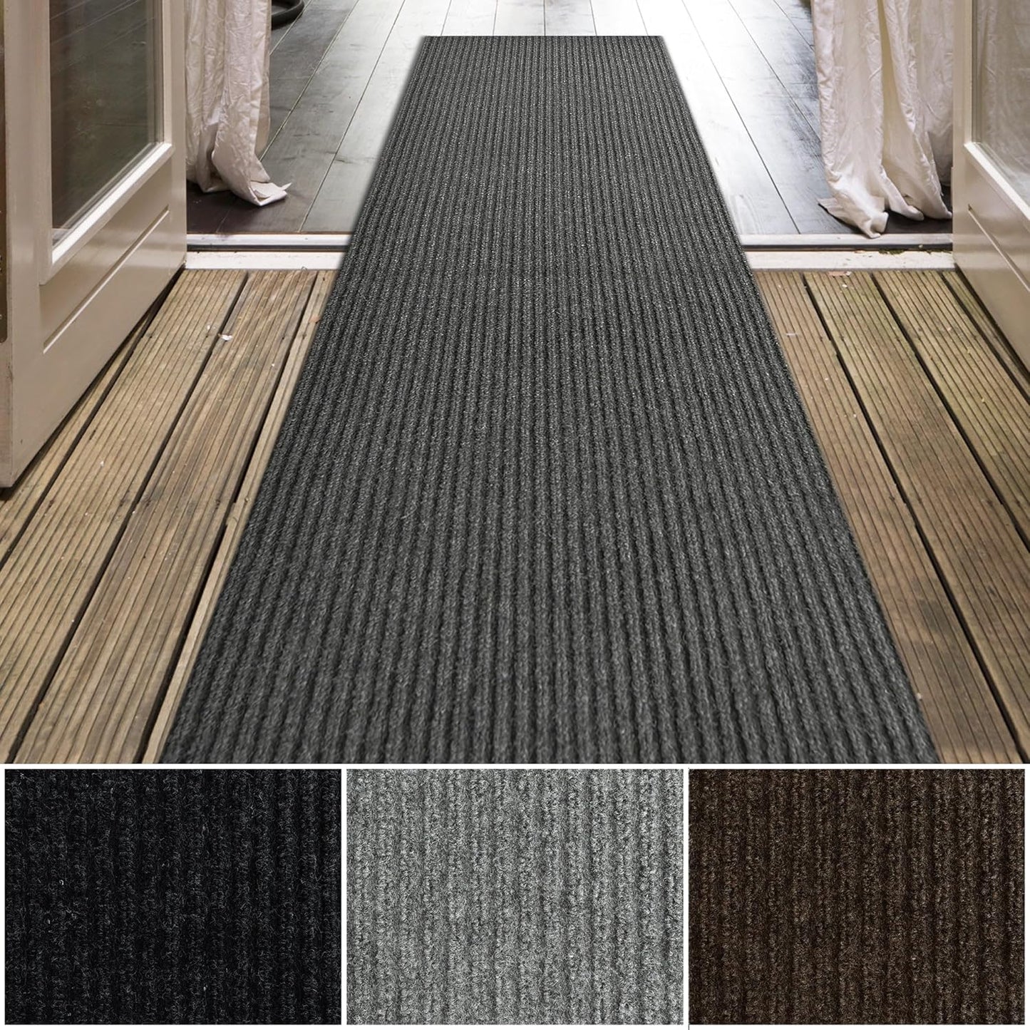 iCustomRug Spartan Weather Warrior Duty Indoor/Outdoor Utility Ribbed in 3ft,4ft,6ft Widths 70 Custom Sizes with Natural Non-Slip Rubber Backing 4'X38' in Charcoal