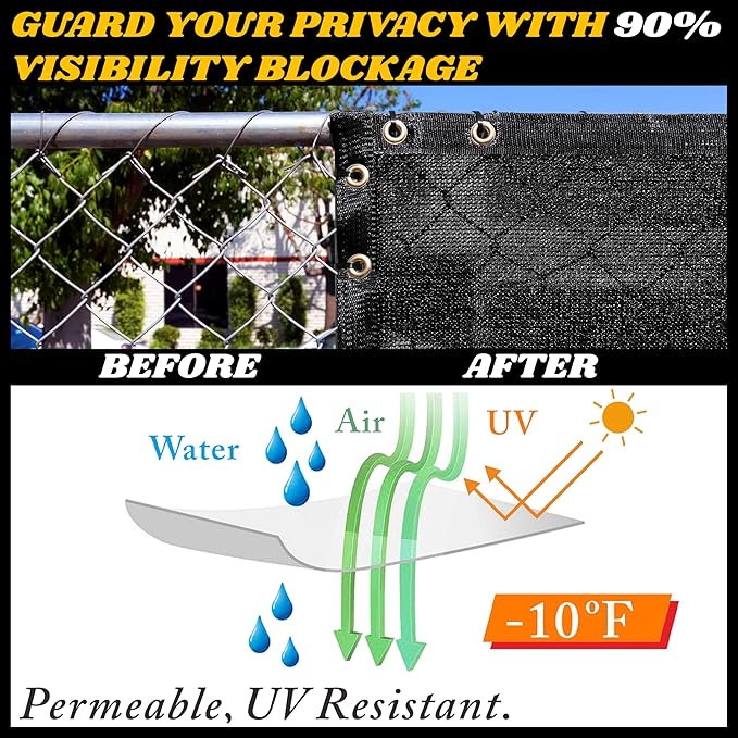 Royal Shade Custom Size 6' x 180' Black Fence Privacy Screen Windscreen Cover Netting Mesh Fabric Cloth - Cable Zip Ties Included (We Make Custom Size)