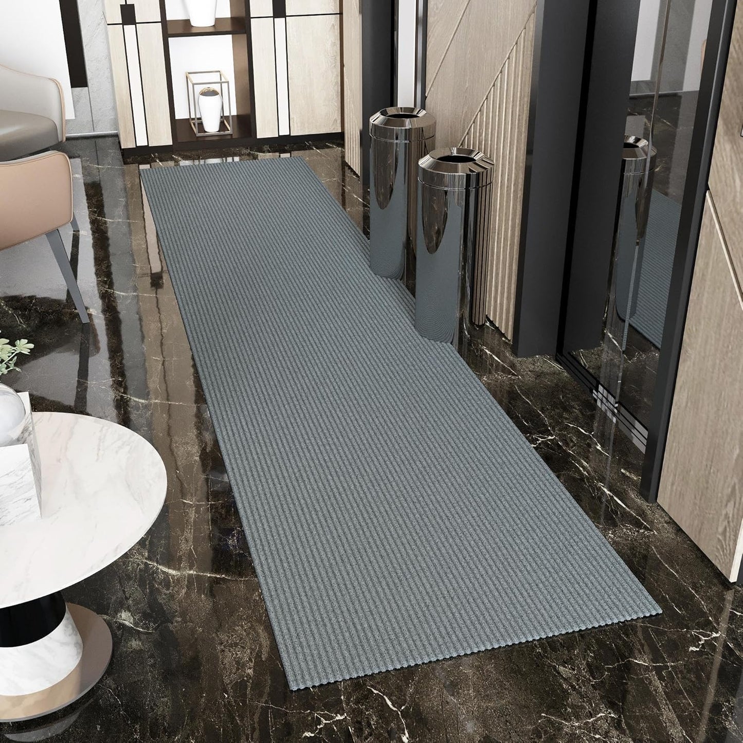 Ottomanson 2'7" x 40' Hallway Runner with Scraper Pile - Extra Durable Non-Slip Rug Mat for Indoor & Outdoor Use - Ideal for Kitchen, Entryway & Garage - High-Traffic Carpet, Gray