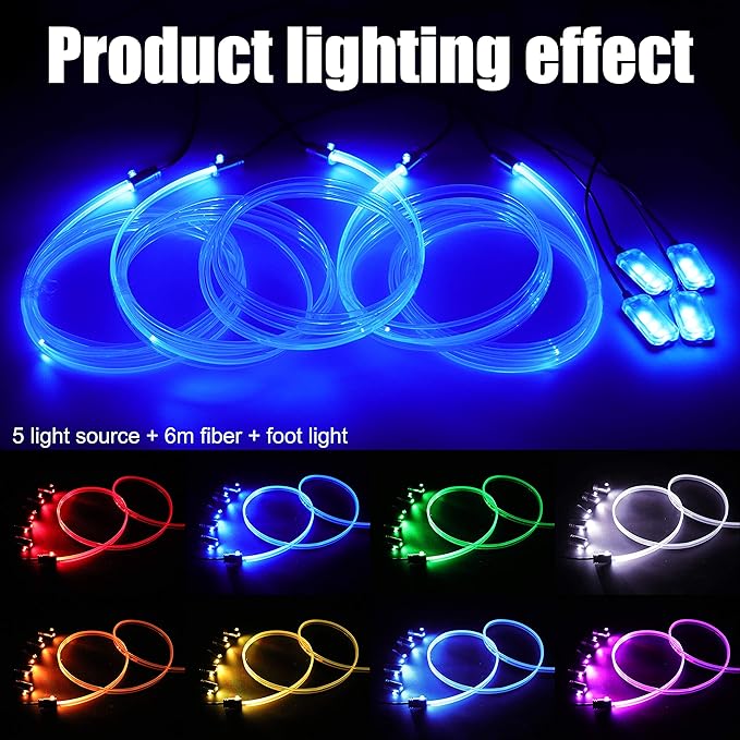 64 Colors Car Ambient Lighting Fiber Optic RF Remote + APP Control Multicoloured Music Car Atmosphere Decorative Lighting Kit 1W DC 12V-24V 6m