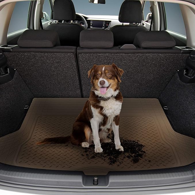 FH Group 3 Row Climaproof™ Trimmable Non-Slip Vinyl Floor Mats with Cargo Liner- Universal Fit for Cars Trucks and SUVs (Beige) F11306-F16401