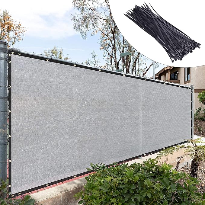 Royal Shade Custom Size 6' x 144' Grey Fence Privacy Screen Windscreen Cover Netting Mesh Fabric Cloth - Cable Zip Ties Included (We Make Custom Size)