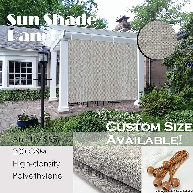 Alion Home Sun Shade Privacy Panel with Grommets and Hems on 4 Sides for Patio, Awning, Window, Pergola or Gazebo - Smoke Tan (10' x 10')