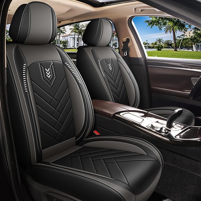 AOMSAZTO Car Seat Covers Full Set Fit for Nissan Maxima 2011-2023 Waterproof Faux Leather Car Seat Cushions Automotive 5 Seat Covers Set（Black&Grey）