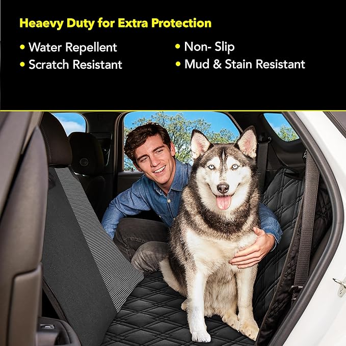 Meadowlark Dog Car Seat Cover with Mesh Window, Heavy Duty Pet Seat Cover for Back Seat, Extra Padded Non-Slip Dog Hammock, Water-Resistant Back Seat Protector for Cars Trucks and SUVs (64" W x 60" L)