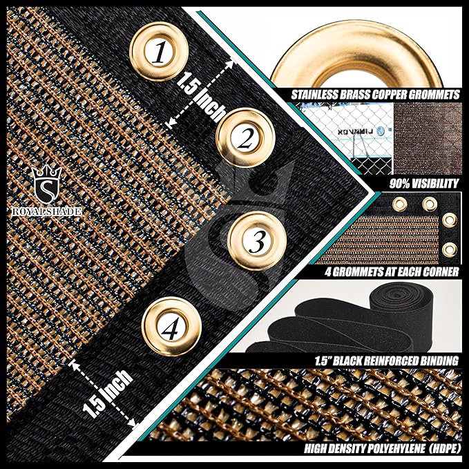 Royal Shade Custom Size 5' x 103' Brown Fence Privacy Screen Windscreen Cover Netting Mesh Fabric Cloth - Cable Zip Ties Included (We Make Custom Size)