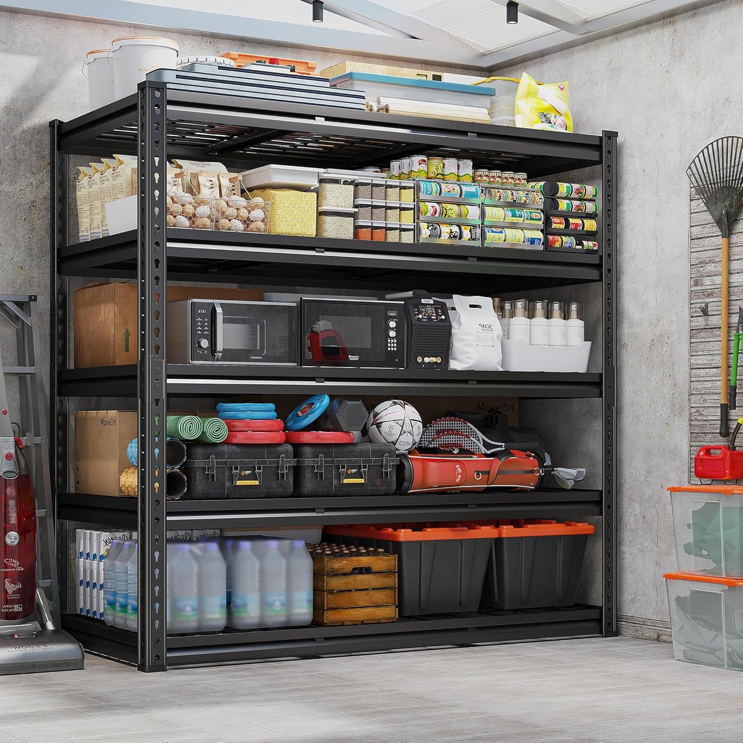 REIBII 48" W Garage Shelving 3000LBS Metal Shelving Heavy Duty Storage Shelves Adjustable Metal Shelf Industrial Pantry Shelves for Warehouse Garage Basement 48" W x 24" D x 72" H