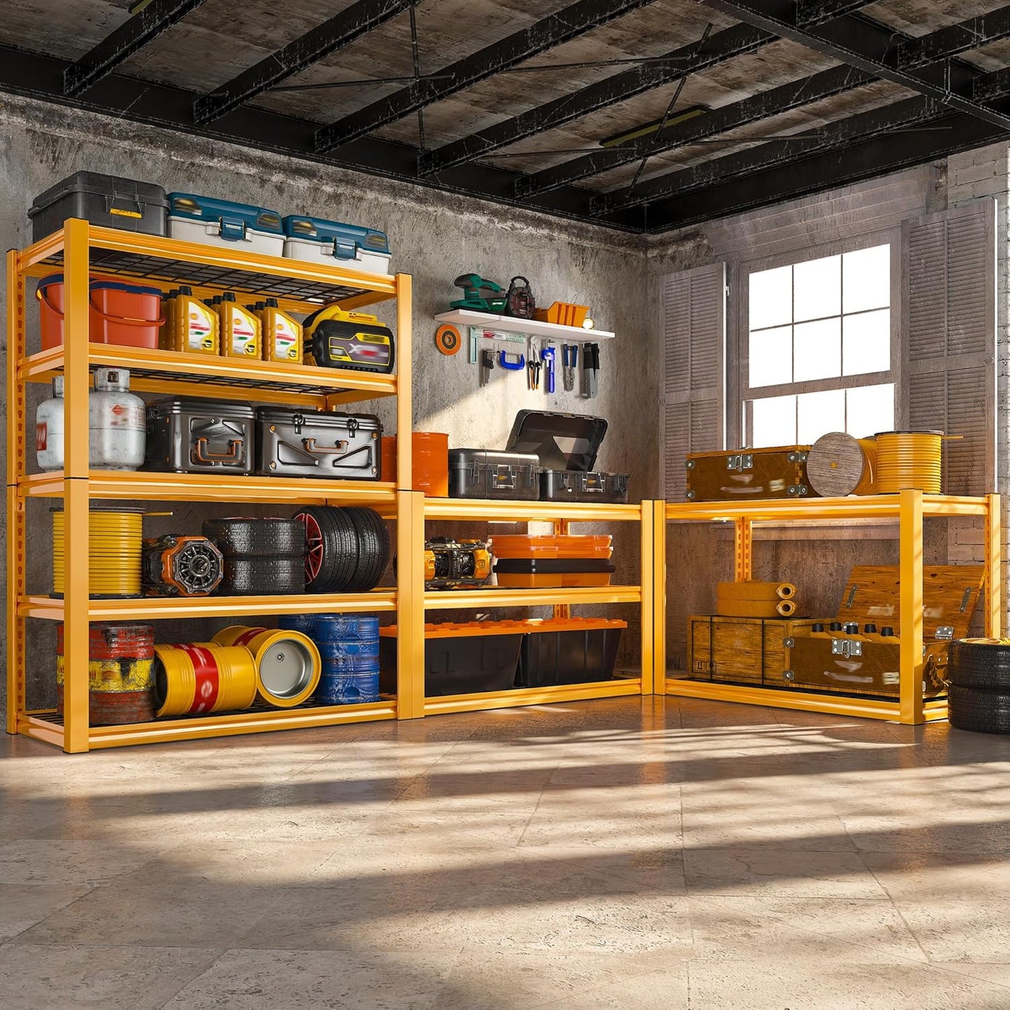 REIBII Storage Shelves 40''W Garage Shelving Heavy Duty Metal Shelving 2000LBS Metal Shelves 5 Tier Industrial Shelf for Pantry Kitchen Basement 72" H x 40''W x 17.8''D Yellow, 2 Pack