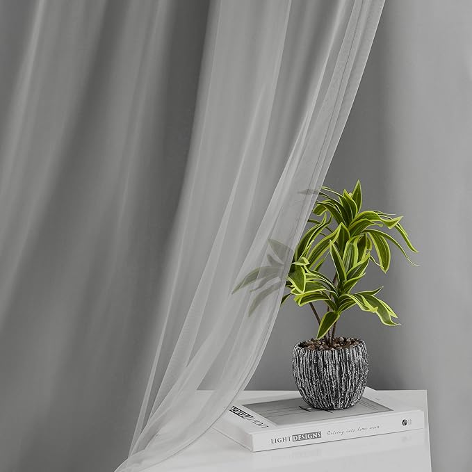Bujasso Grey 90% Blackout Curtains with Sheer Overlay Mix and Match Double Layer Window Curtains Thermal Insulated 63 inch for Living Room Bedroom Gray Drapes with Tiebacks Grommet Top 37" Wx63 Lx2