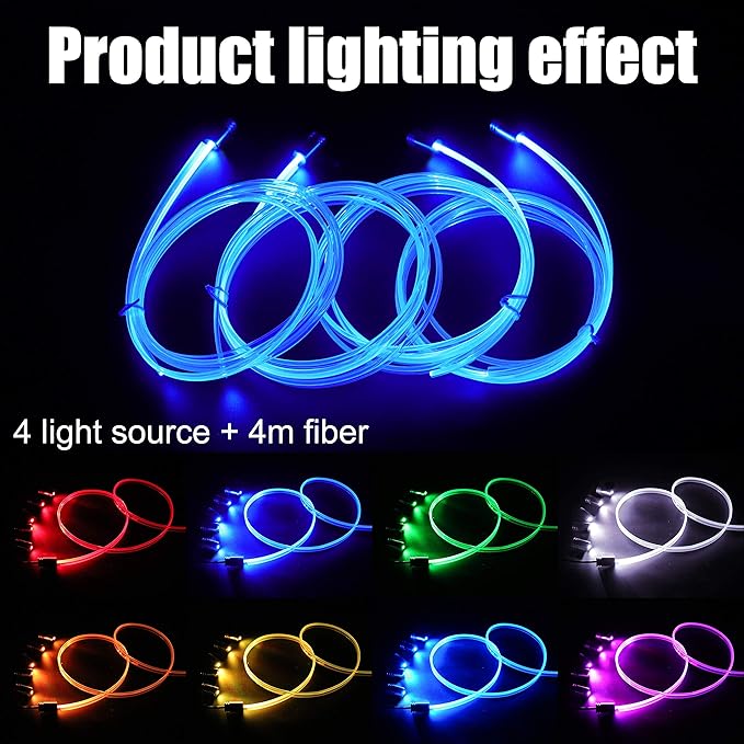 4 m Optic Fiber Car Ambient Lighting Kit RF Remote Control 8 Colors Multicoloured Music Interior Lighting Kit 12V 1W
