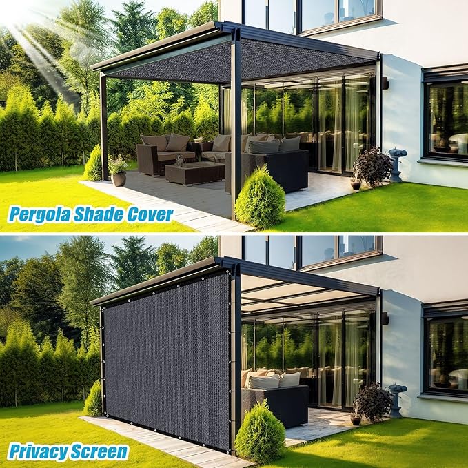 Amagenix 90% Sun Shade Cloth with Grommets, 10' x 16' Pergola Replacement Shade Cover Canopy Privacy Screen for Outdoor Patio Garden, Blue Gray (We Customized)