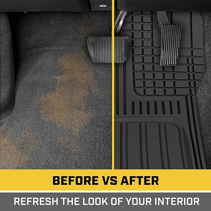 CAT® Car Mats Full Set - Automotive Floor Mats & Cargo Liners & SUV Floor Mats - Car Floor Mats All Weather Trim-to-Fit Rubber Universal Car Mats & Trunk Cargo Liners Black Floor Mats for Mini-Van