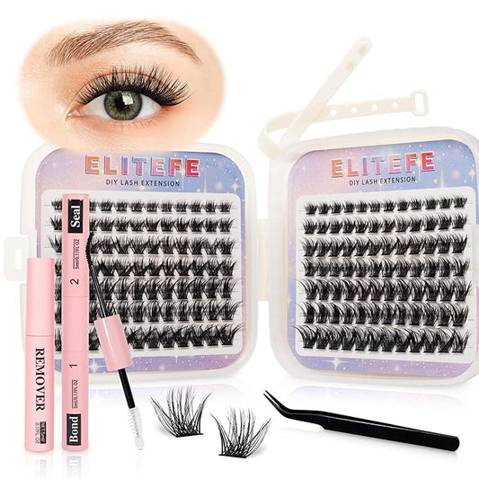 Lash Extension Kit DIY Lash Clusters Kit Eyelash Extensions Individual Lashes Extensions with (Bond,Seal,Tweezers,Remover,168Pcs,Phoenix,8-16mm)