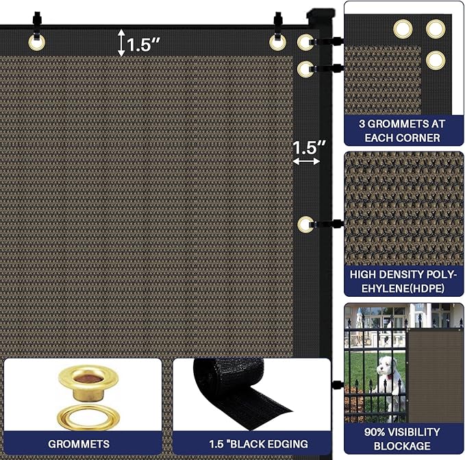Windscreen4less Privacy Fence Screen Heavy Duty Windscreen Fencing Mesh Fabric Shade Net Cover with Brass Grommtes for Outdoor Wall Garden Yard Pool Deck, 8'x32' Brown