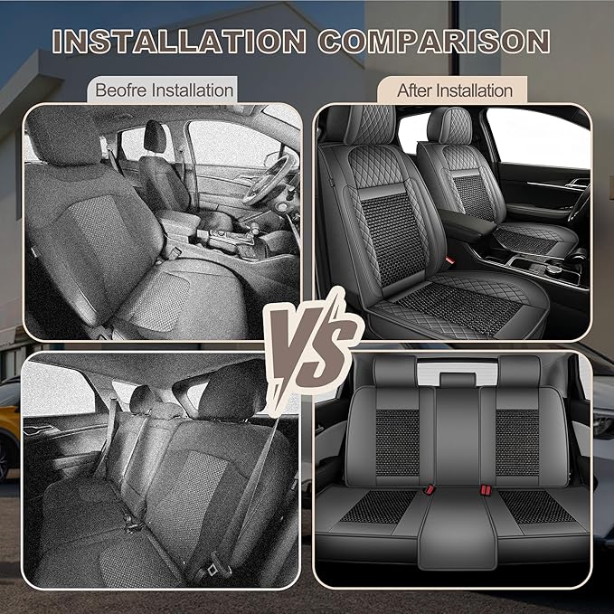 TTX LIGHTING for Acura TSX 2009-2014 Car Seat Covers, Breathable Ice Silk & Leather Seat Protector, Cool & Anti-Sweat for Long Driving, Airbag Compatible, 5 Seats Full Set (Black&Gray)