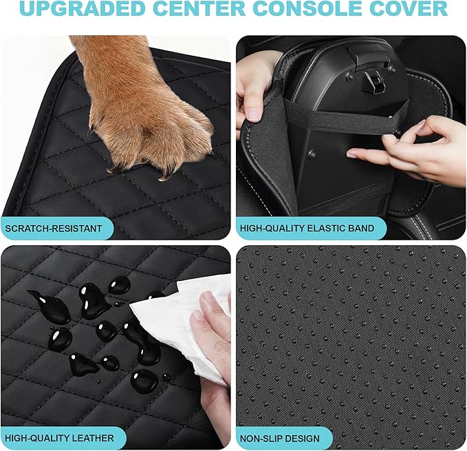 Center Console Cover Fit for Kia Optima 2006-2020 with 2 Storage Bags Waterproof Leather Quilted Pattern Car Armrest Cover Cushion Anti - Slip(Black)