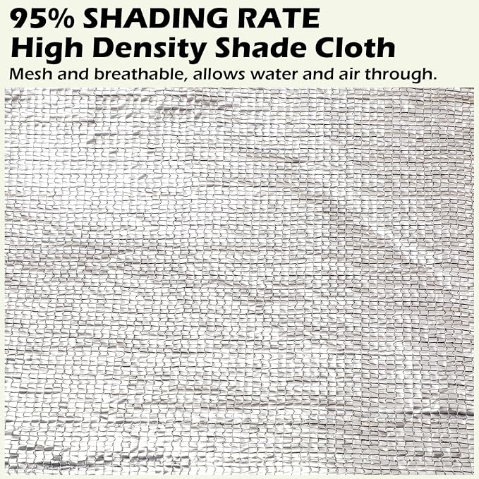 95% Sun Block Heavy Duty Aluminum Foil Shade Cloth with Grommets,13ft x 13ft, Mesh Sun Block Fabric Cover, Canopy, Privacy Screen for Outdoor Patio, Garden, Backyard, Silver