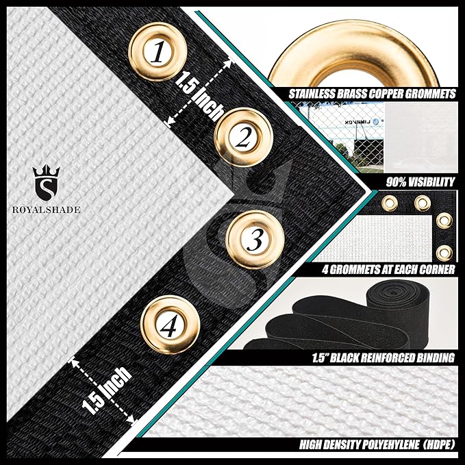 Royal Shade Custom Size 5' x 15' White Fence Privacy Screen Windscreen Cover Netting Mesh Fabric Cloth - Cable Zip Ties Included (We Make Custom Size)