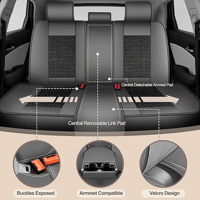 TTX LIGHTING for Ford Escape 2001-2026 Car Seat Covers, Breathable Ice Silk & Leather Seat Protector, Cool & Anti-Sweat for Long Driving, Airbag Compatible, 5 Seats Full Set (Black&Gray)