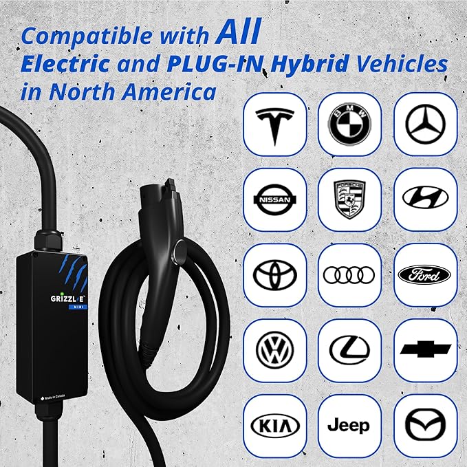 Grizzl-E Mini Connect Level 1-2 Portable Electric Vehicle (EV) Charger up to 40 Amp, UL Certified, Indoor/Outdoor Electric Car Fast Charging Station, NEMA 14-50 Plug, 25 feet Cable, J1772 Connector