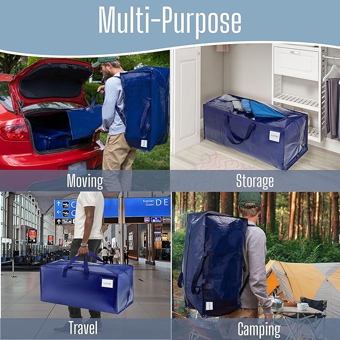 VENO 16 Pack Moving Bags w/Backpack Straps, Heavy Duty, Moving Boxes Alternative, Packing Supplies, Large Storage Totes for Dorm Room Essentials with Zipper for Clothes (Blue, 16 Pack)