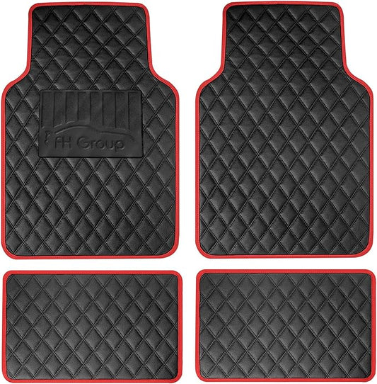 FH Group Floor Mats - Faux Leather Floor Mats for Cars, Universal Fit Automotive Floor Mats, All Purpose Car Floor Mats, PU Leather Protector Mat for Most Sedan, SUV, Truck Floor Mats Red