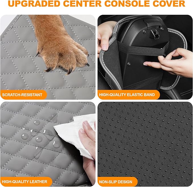 Center Console Cover for Cars Fit for Jeep Grand Cherokee Leather Armrest Covers with 2 Storage Bags(Grey)