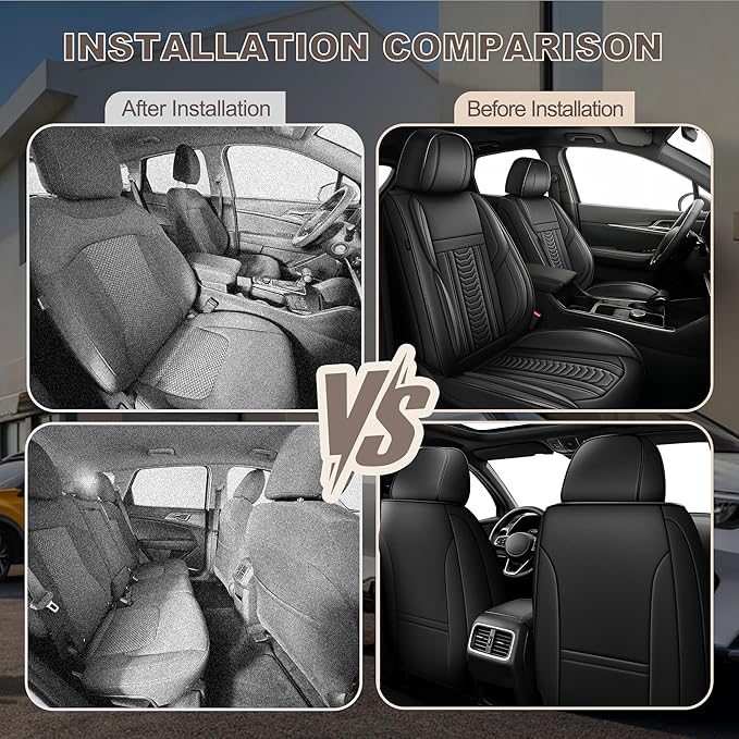 TTX LIGHTING for Dodge Challenger 2008-2025 Seat Covers: Waterproof Leather Seat Protector with Airbag Compatible (2 Front Seats,Black)