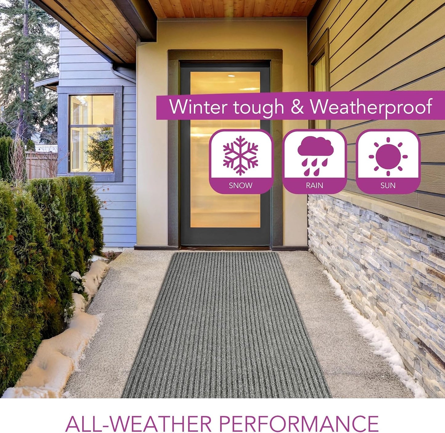 iCustomRug Spartan Weather Warrior Indoor/Outdoor Utility Ribbed Carpet Runner with Non-Slip Thermoplastic Rubber Backing, 3ft X 44ft in Grey