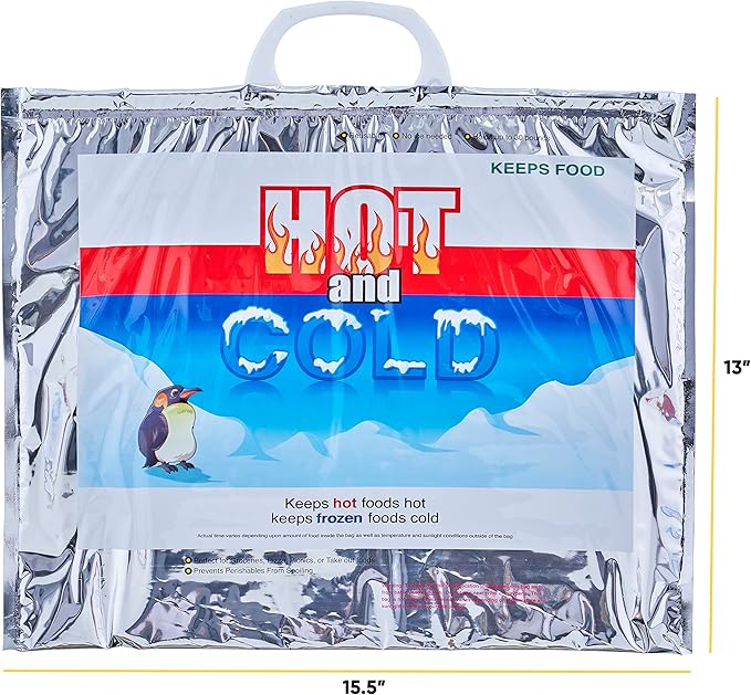 Superio Hot and Cold Insulated Bags for Food Delivery, Grocery Shopping Bags, Food Storage for Hot and Frozen Food for Travel, Disposable Cooler Bag, Reinforced Thermal Lunch Bag (4, 15.5"x13")