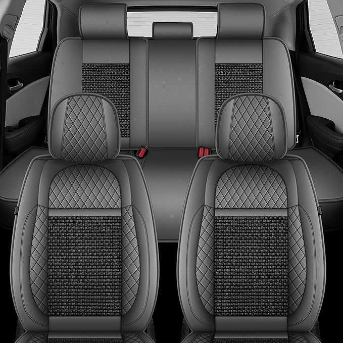 TTX LIGHTING for Subaru Legacy 1995-2026 Car Seat Covers, Breathable Ice Silk & Leather Seat Protector, Cool & Anti-Sweat for Long Driving, Airbag Compatible, 5 Seats Full Set (Black&Gray)