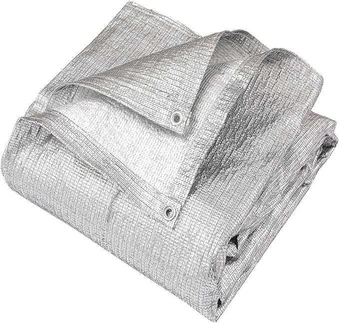 95% Sun Block Heavy Duty Aluminum Foil Shade Cloth with Grommets,20ft x 20ft, Mesh Sun Block Fabric Cover, Canopy, Privacy Screen for Outdoor Patio, Garden, Backyard, Silver
