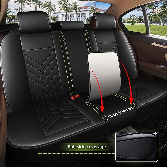 AOMSAZTO Seat Covers for Chevrolet Chevy Malibu 2009-2026 Full Set - Waterproof Faux Leather Car Seat Protector Scratch Resistent Car Seat Cushion Interior Seat Cover Automotive Accessories (Black)