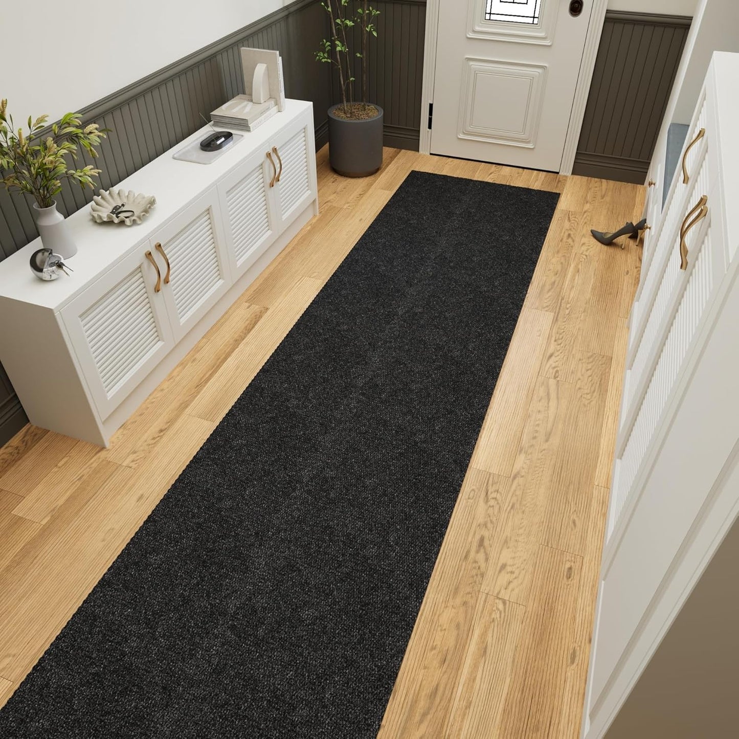 Ottomanson 2'7" x 33' Hallway Runner with Scraper Pile - Extra Durable Non-Slip Rug Mat for Indoor & Outdoor Use - Ideal for Kitchen, Entryway & Garage - High-Traffic Carpet, Black