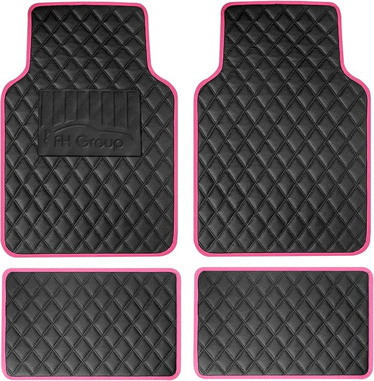 FH Group F12003PINK Universal Fit Diamond Pattern Faux Leather Beige Automotive Floor Mats fits Most Cars, SUVs, and Trucks