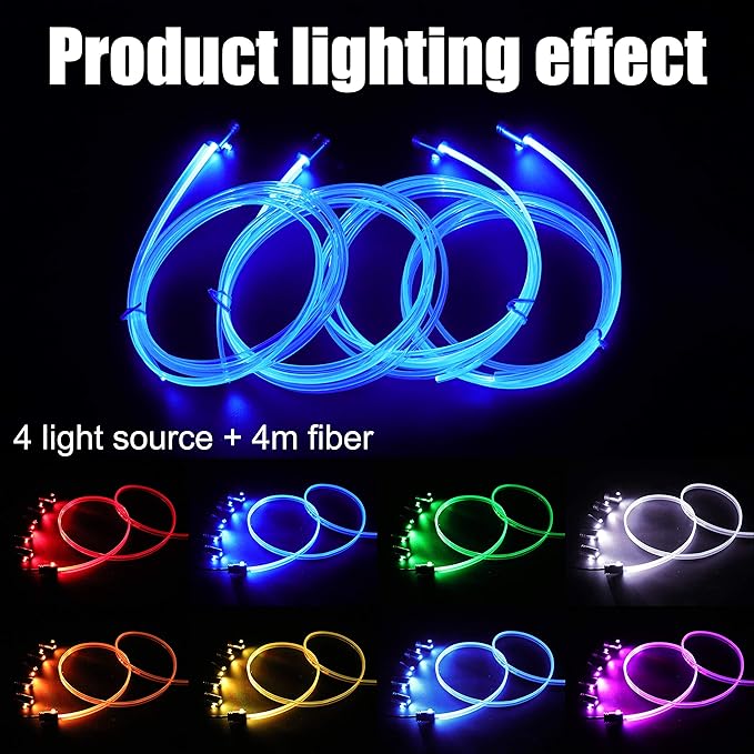 Car Ambient Lighting Kit 64 Colors Multicoloured Music Optic Fiber RF Remote + APP Control Car DIY Decorative Atmosphere Lighting DC 12V 1W 4m