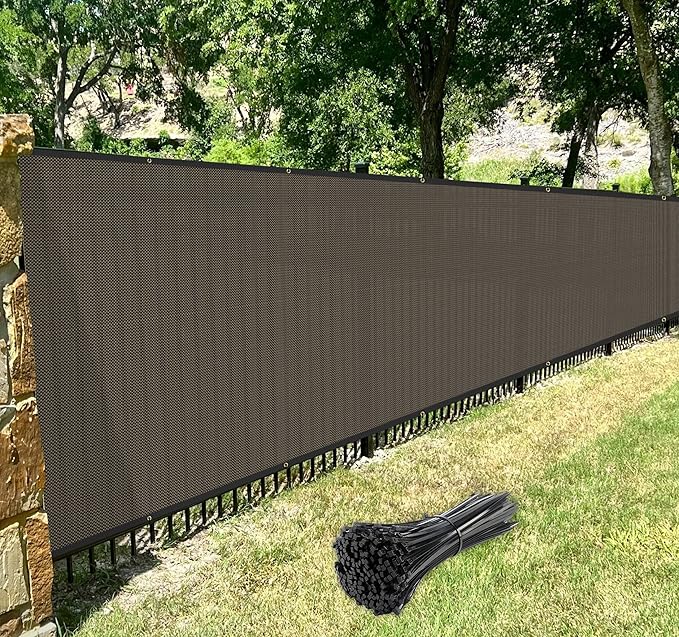 Windscreen4less Privacy Fence Screen Heavy Duty Windscreen Fencing Mesh Fabric Shade Net Cover with Brass Grommtes for Outdoor Wall Garden Yard Pool Deck, 8'x32' Brown