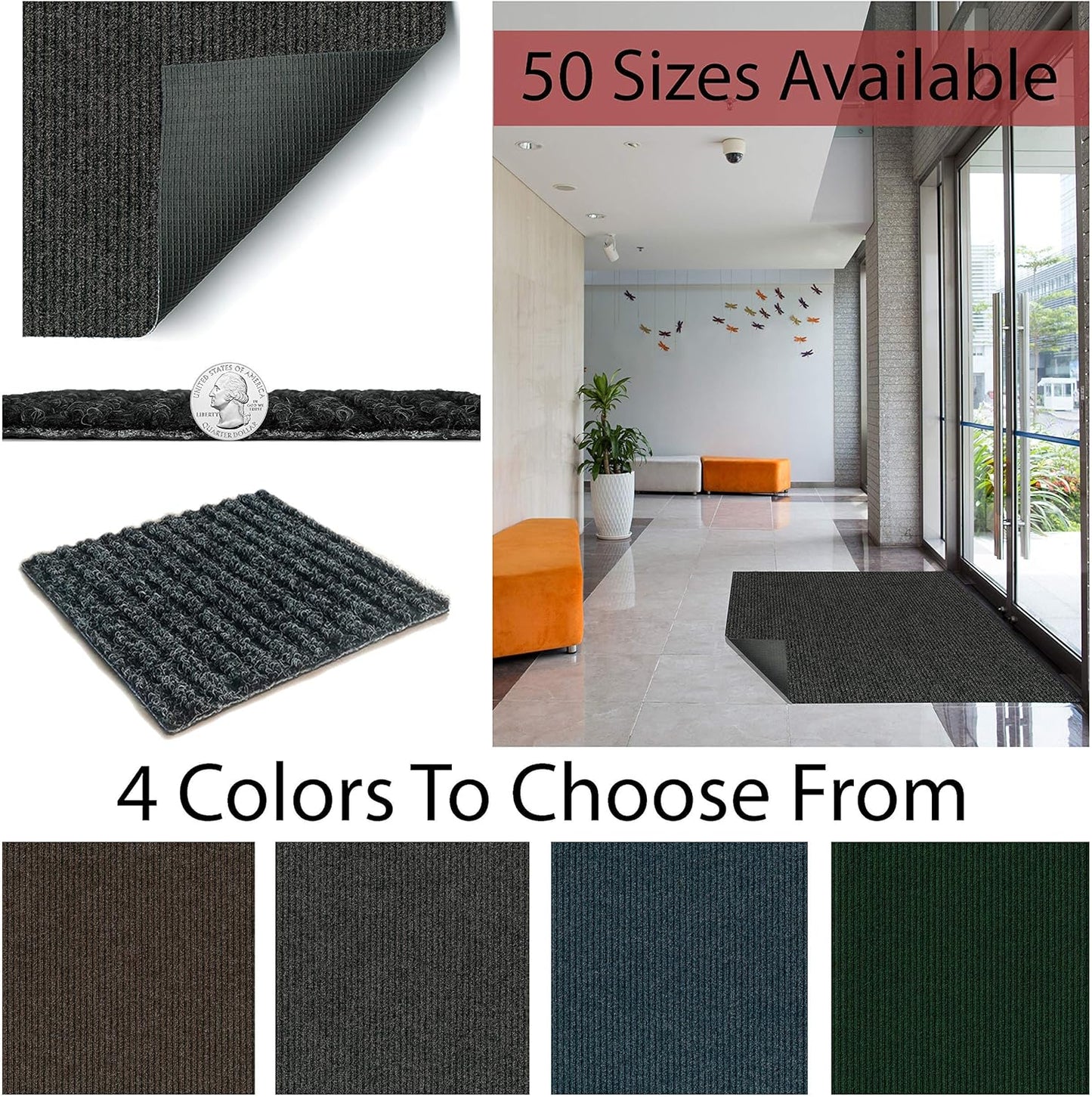 KOECKRITZ Heavy Duty Durable All Weather Indoor/Outdoor Non Slip Entrance Mat Rugs and Runners for Office Business Building Home Garage Front Door (6' x 35', Charcoal)