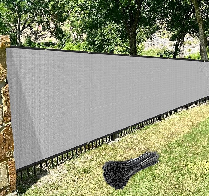 Windscreen4less Privacy Fence Screen Heavy Duty Windscreen Fencing Mesh Fabric Shade Net Cover with Brass Grommtes for Outdoor Wall Garden Yard Pool Deck, 8'x22' Light Gray