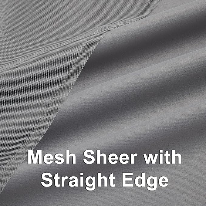 Bujasso Grey 90% Blackout Curtains with Sheer Overlay Mix and Match Double Layer Window Curtains Thermal Insulated 95 inch for Living Room Bedroom Gray Drapes with Tiebacks Grommet Top 37" Wx95 Lx2
