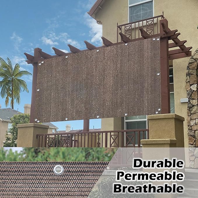 Alion Home Sun Shade Privacy Panel with Grommets and Hems on 4 Sides for Patio, Awning, Window, Pergola or Gazebo - Mocha Brown (6' W x 5' H)