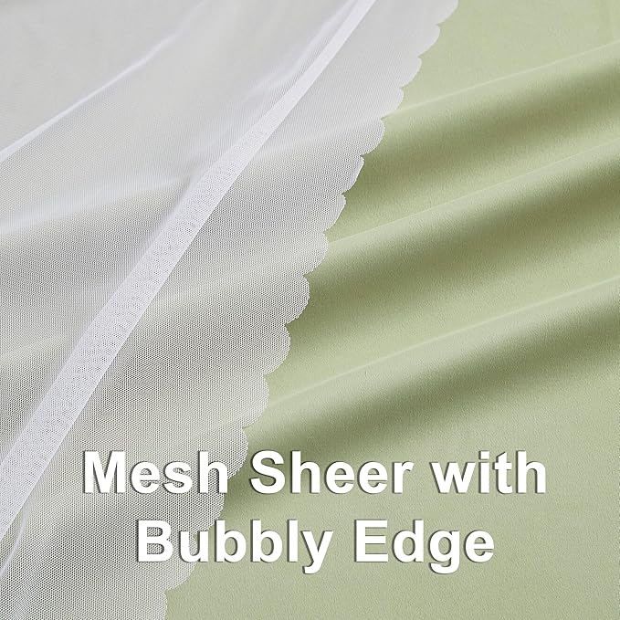 Bujasso Sage Green 90% Blackout Curtains with Sheer Overlay Mix and Match Double Layer Thermal Insulated Window Panels 72 inch Living Room Bedroom Green Drapes with Tiebacks Grommet Top 37" Wx72 Lx2